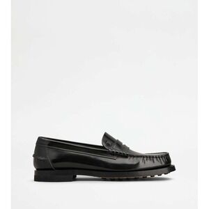 Tods Womens Black Leather Penny Loafers Gommino Pebble Sole Size 39 Italy